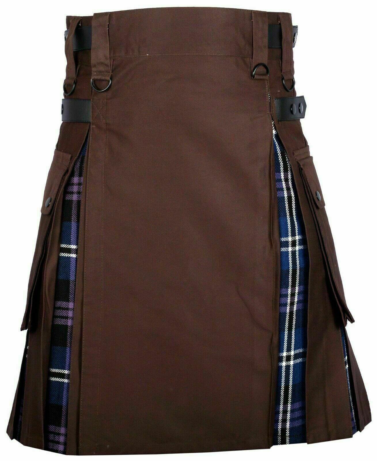 Men's High Quality Hybrid Kilt- Brown Cotton and Heritage of Scotland Tartan