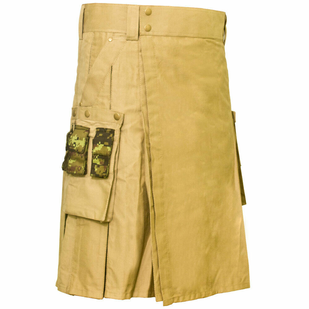 Scottish Fashion Utility Hybrid Kilts Khaki Tartan For Men - Image 3