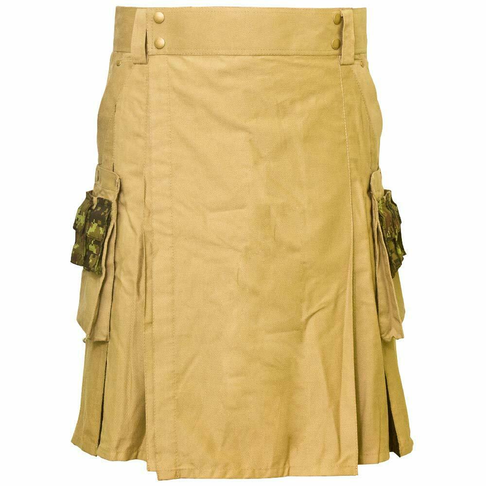 Scottish Fashion Utility Hybrid Kilts Khaki Tartan For Men