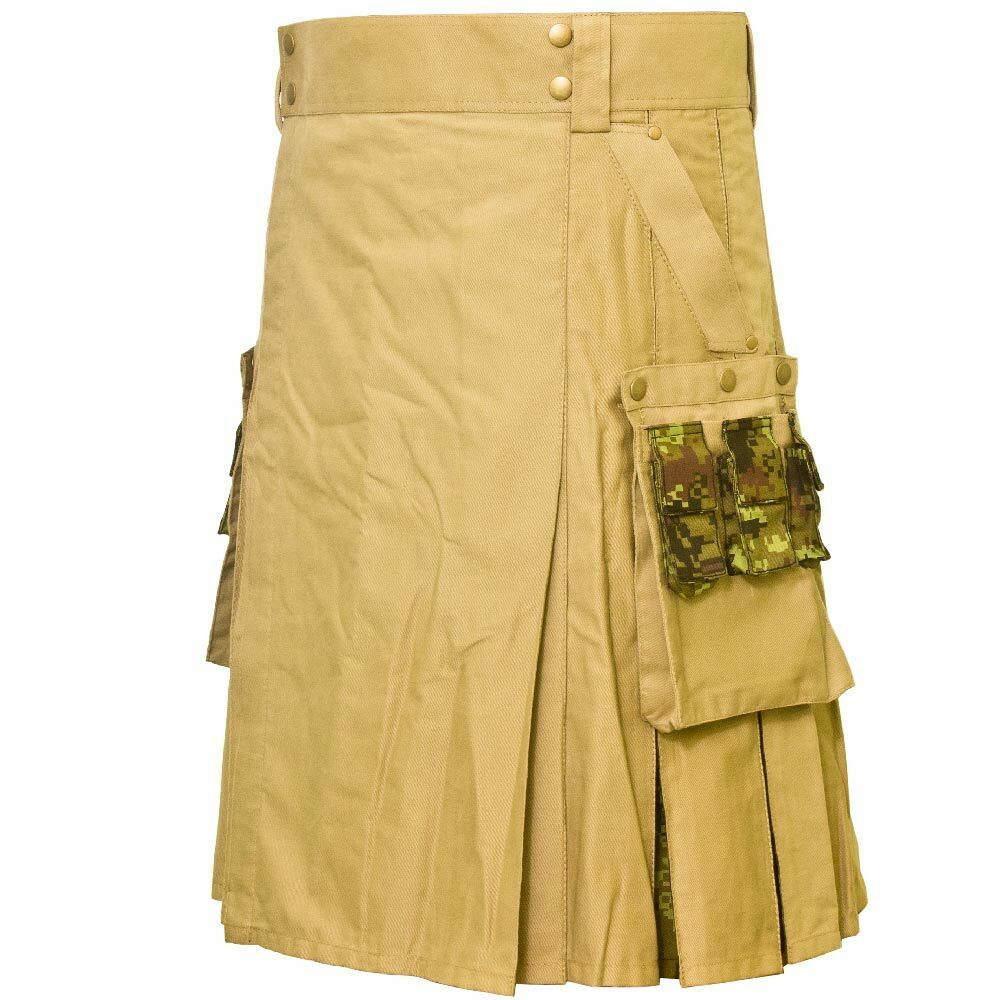 Scottish Fashion Utility Hybrid Kilts Khaki Tartan For Men - Image 2