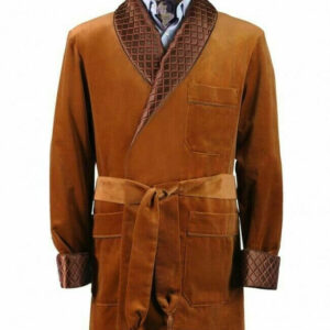 Luxurious Brown Velvet Smoking Jacket Men's Dress Gown