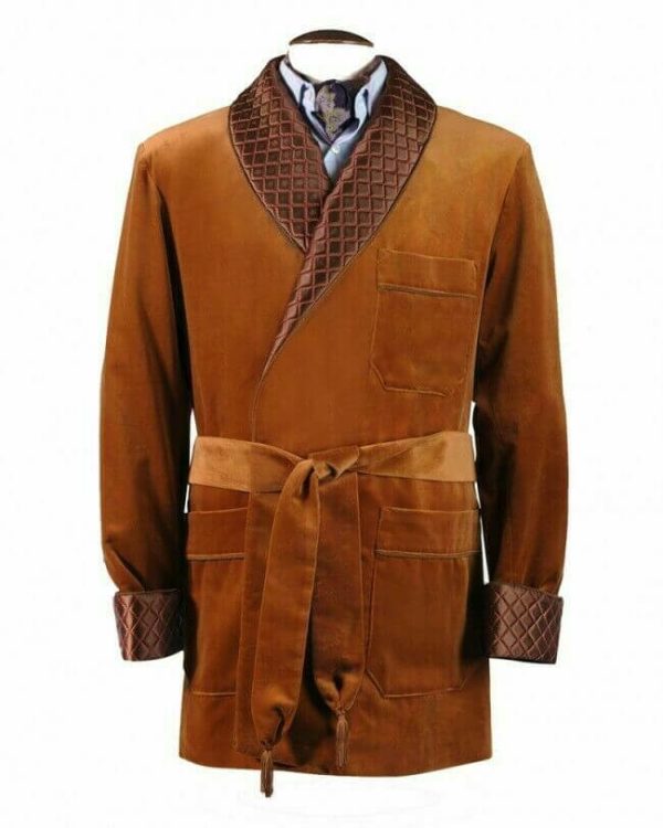 Luxurious Brown Velvet Smoking Jacket Men's Dress Gown