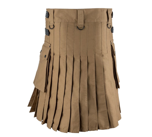 Men Khaki and Black Leather Straps Fashion Utility Kilt - Image 2