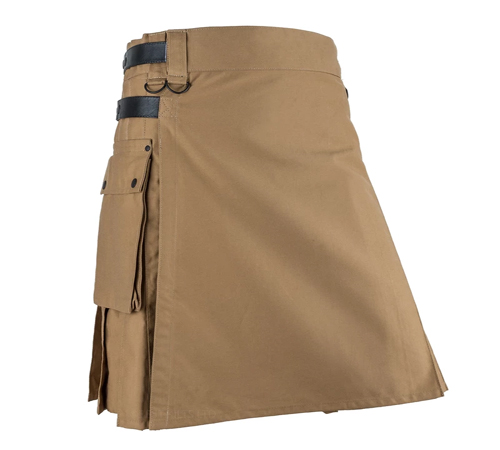 Men Khaki and Black Leather Straps Fashion Utility Kilt