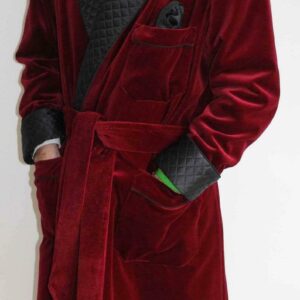 Men's Long Smoking Jacket Maroon Velvet Quilted Smoking