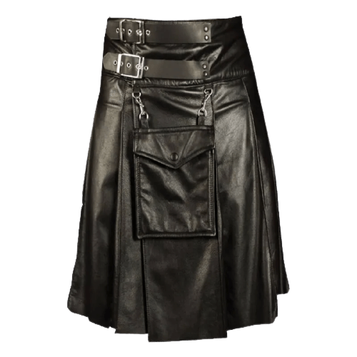 MEN COWHIDE BLACK LEATHER KILT MEN COWHIDE BLACK LEATHER KILT
