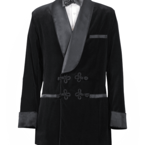Smoking Jacket Black Velvet Black Silk