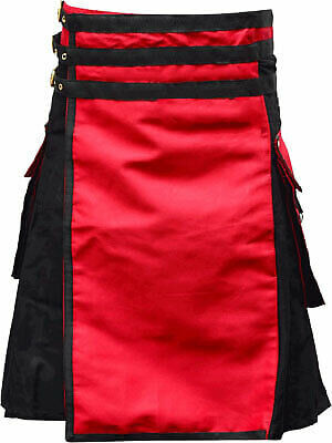 New Scottish Modern Utility Red & Black Plaid Kilt