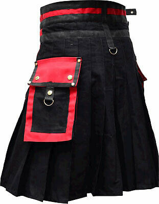 New Scottish Modern Utility Red & Black Plaid Kilt