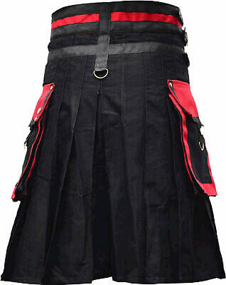New Scottish Modern Utility Red & Black Plaid Kilt