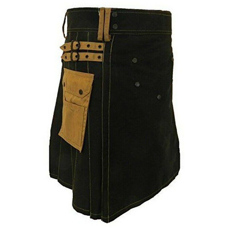 Mens Black Deluxe Scottish Kilt Fashion Utility Kilts Mens Black Deluxe Scottish Kilt Fashion Utility Kilts