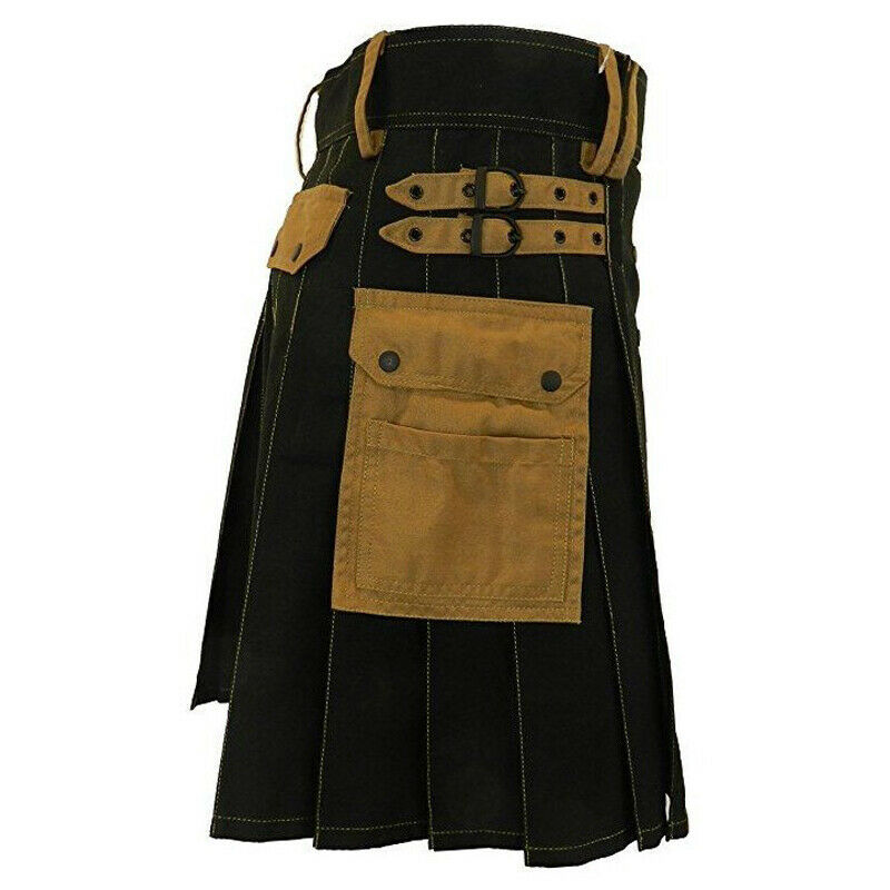 Mens Black Deluxe Scottish Kilt Fashion Utility Kilts Mens Black Deluxe Scottish Kilt Fashion Utility Kilts