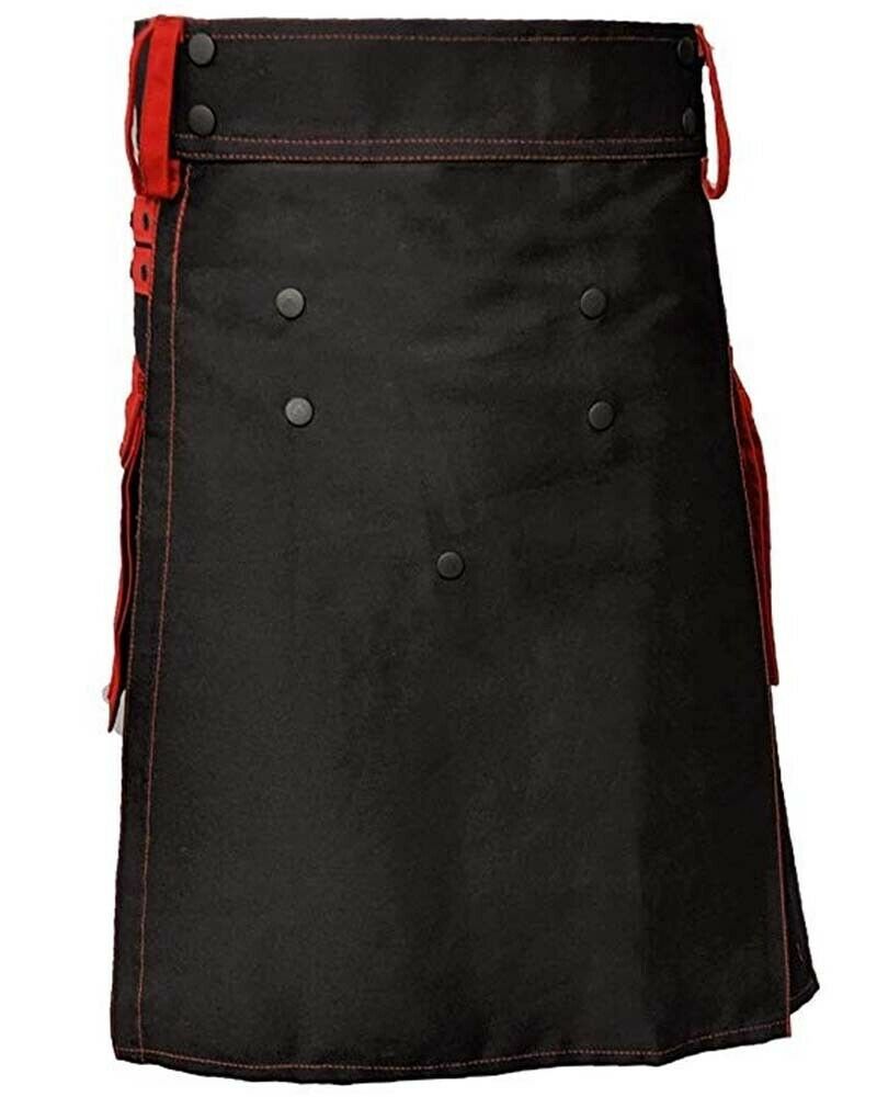 Mens Scottish Black With Red Contras Kilt Utility Mens Scottish Black With Red Contras Kilt Utility